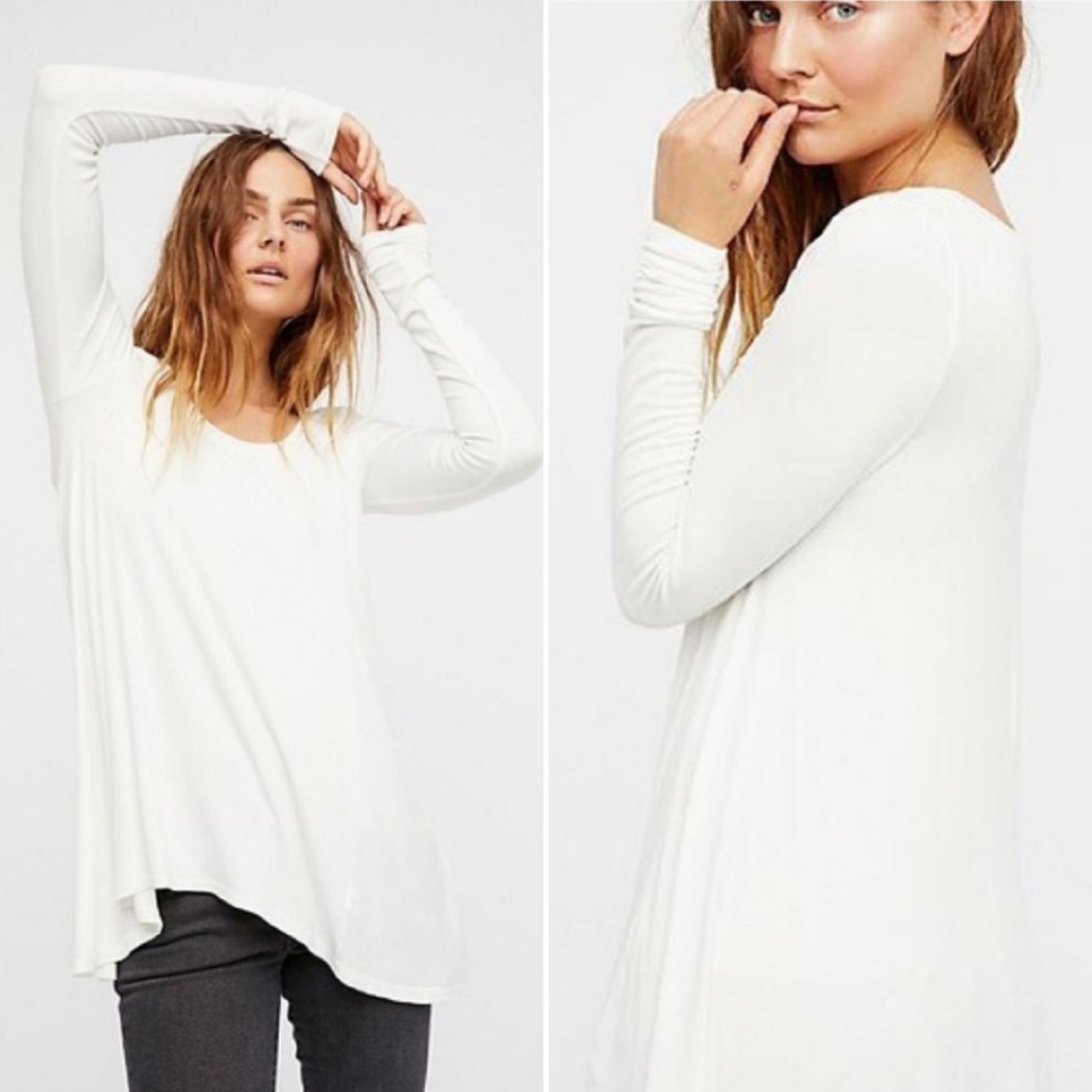 Free People Swing Top White Thermal Long Sleeve M